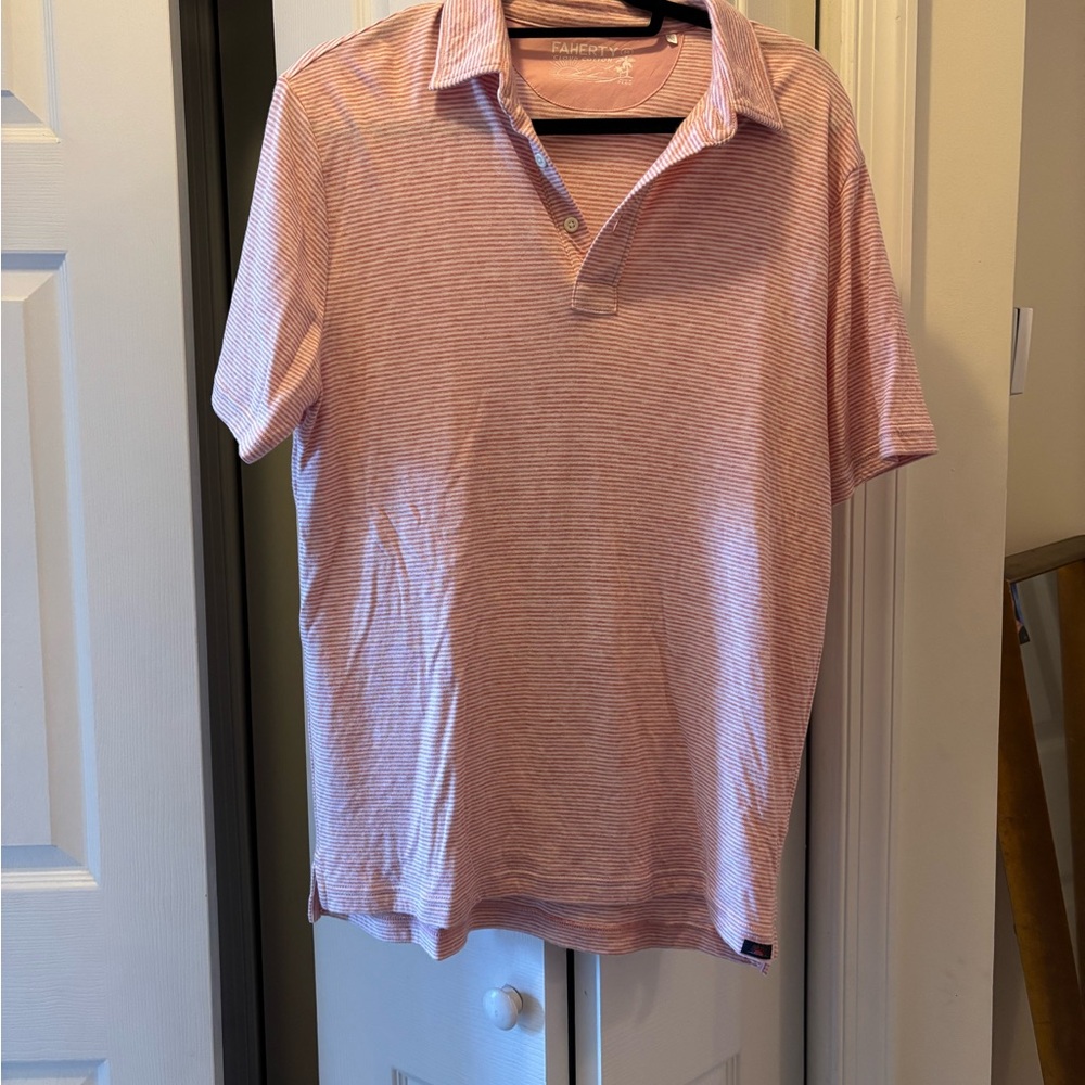 Faherty Pink Fine Striped Men's Polo M